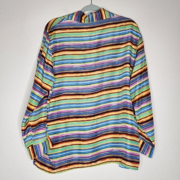 Vintage Selene Paris Rainbow Stripe Silk Top M - Picture 3 of 5